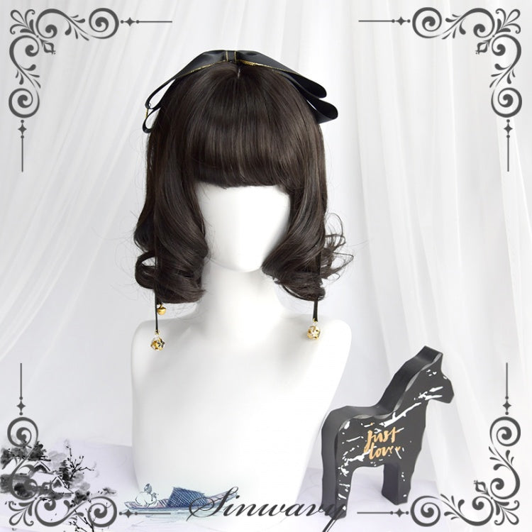 Dali Black Short Curly Synthetic Wig with Bangs