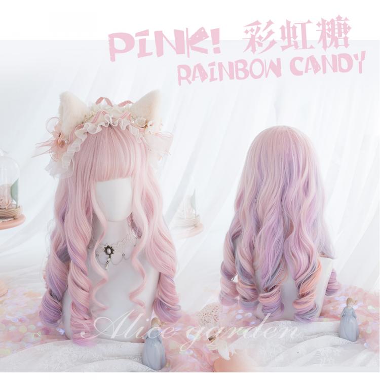 Candy Pink Long Roman Roll Synthetic Wig