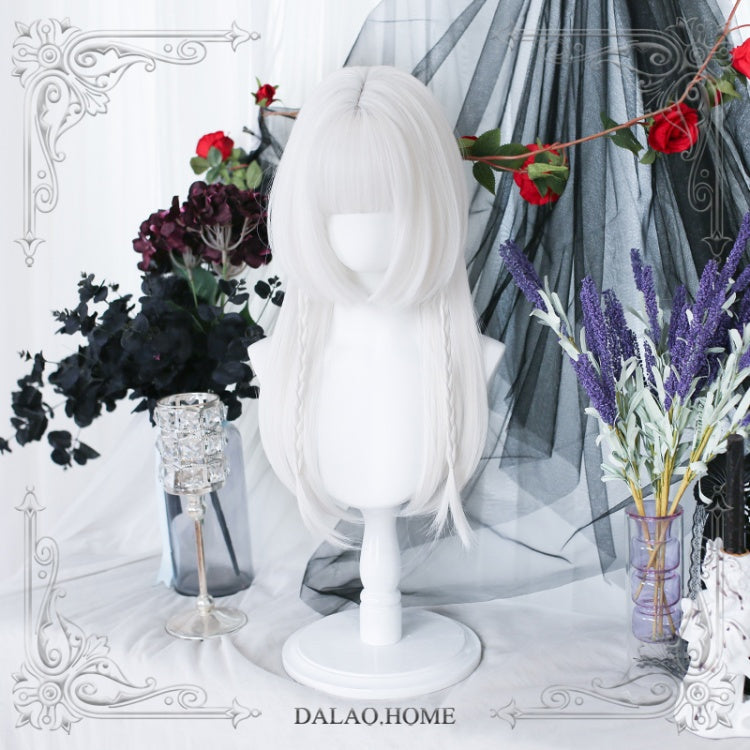 Silver Frost White / Black Hime Cut Mid-length Straight Synthetic Wig