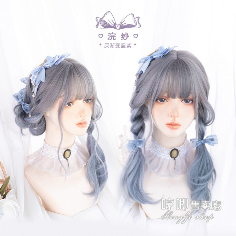 JK Light Blue Gradient Mid-length Curly Synthetic Wig