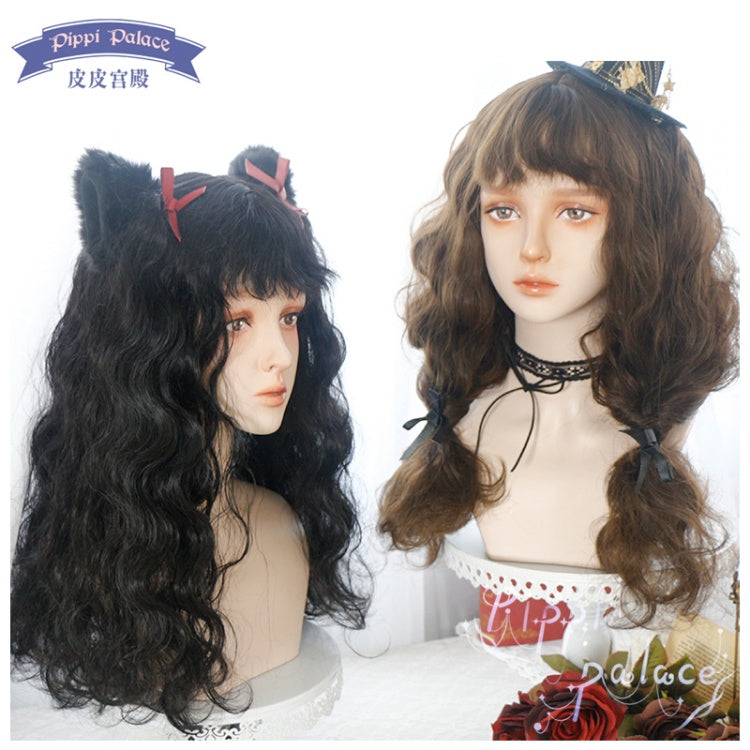 Clearance-Brown Popular Cute Wavy Wig with Bangs