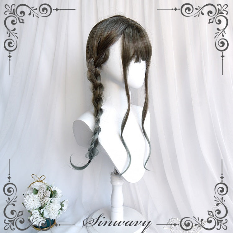 Cang Graident Long Curly Synthetic Wig with Bangs