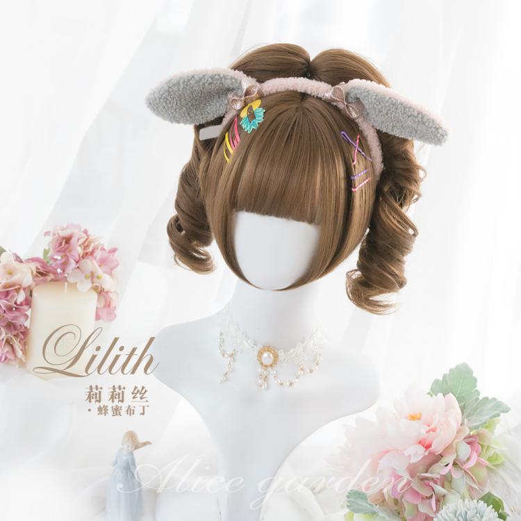 Honey Pudding Mid Length Double Ponytail Synthetic Wig