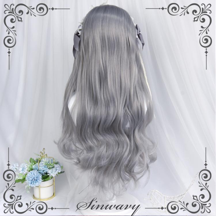 Light Gray Long Curly Synthetic Wig with Bangs
