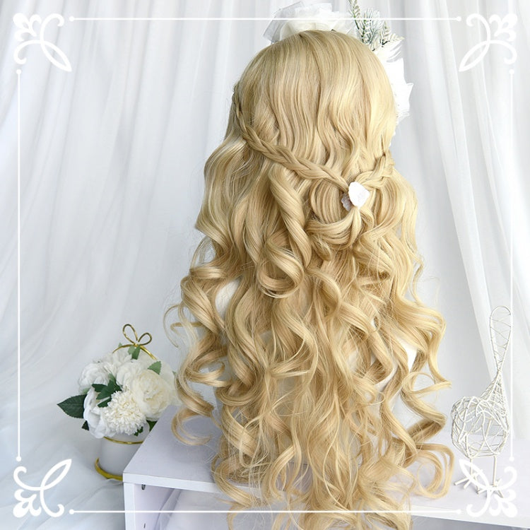 Light Gold Long Curly Synthetic Wig with Bangs