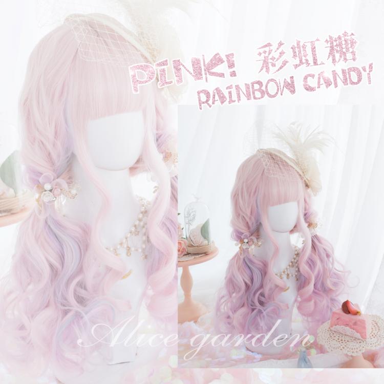 Candy Pink Long Roman Roll Synthetic Wig