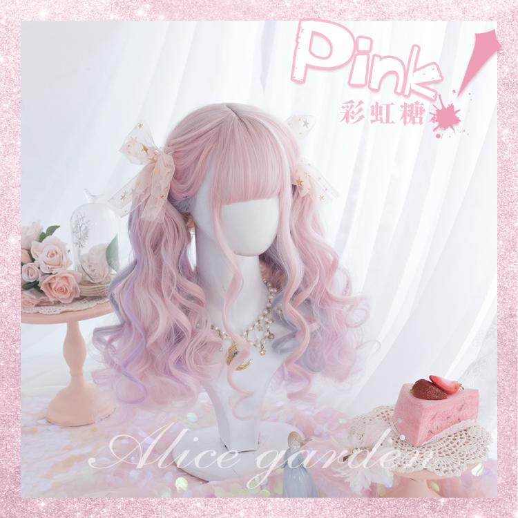 Candy Pink Long Roman Roll Synthetic Wig