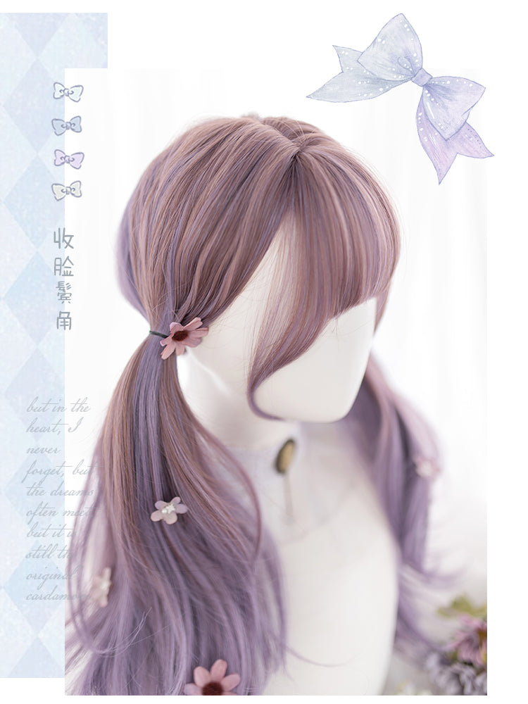 Folding Box Purple Gradient Long Curly Synthetic Wig with Bangs