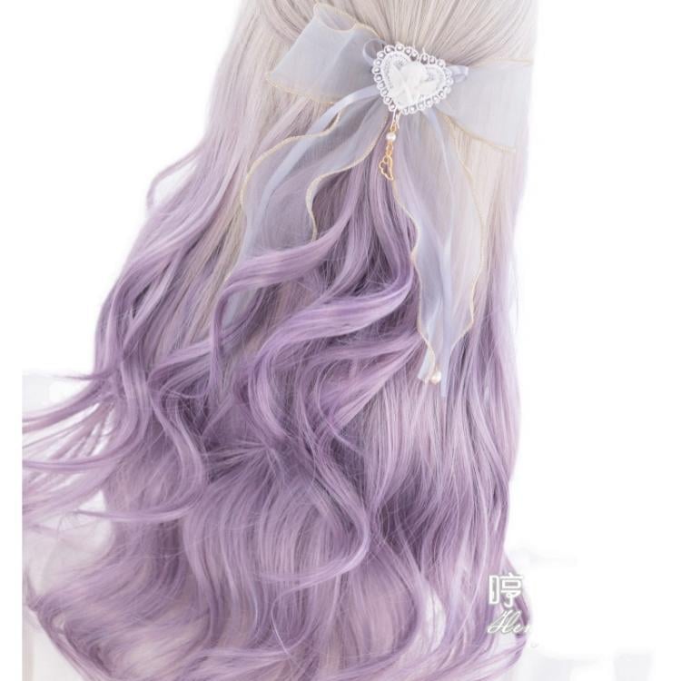 Faded Rose Purple Gradient Big Wave Long Curly Synthetic Wig with Bangs