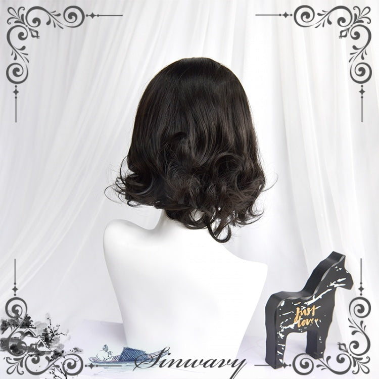 Dali Black Short Curly Synthetic Wig with Bangs