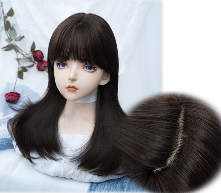 Natural Parting Full Bangs Black Brown Synthetic Wig