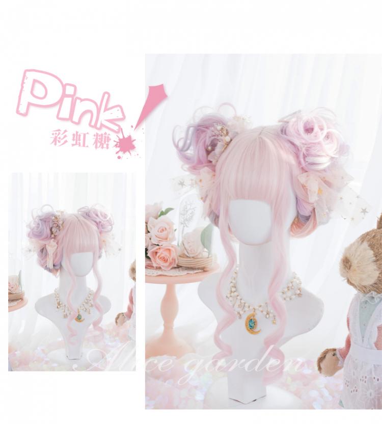 Candy Pink Long Roman Roll Synthetic Wig