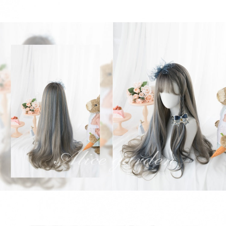 Aoki Gray Blue Long Curly Synthetic Wig