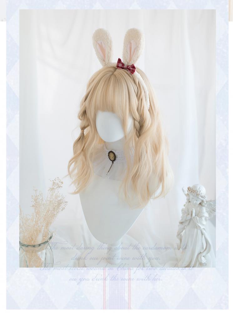 Milk Candy Big Wave Mid-length Curly Synthetic Wig with Bangs