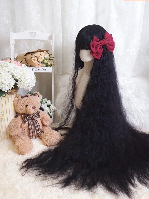 Hip Length Curly Black Synthetic Wig