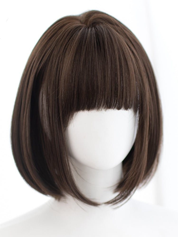 Brown Bob Cut Straight Synthetic Wig