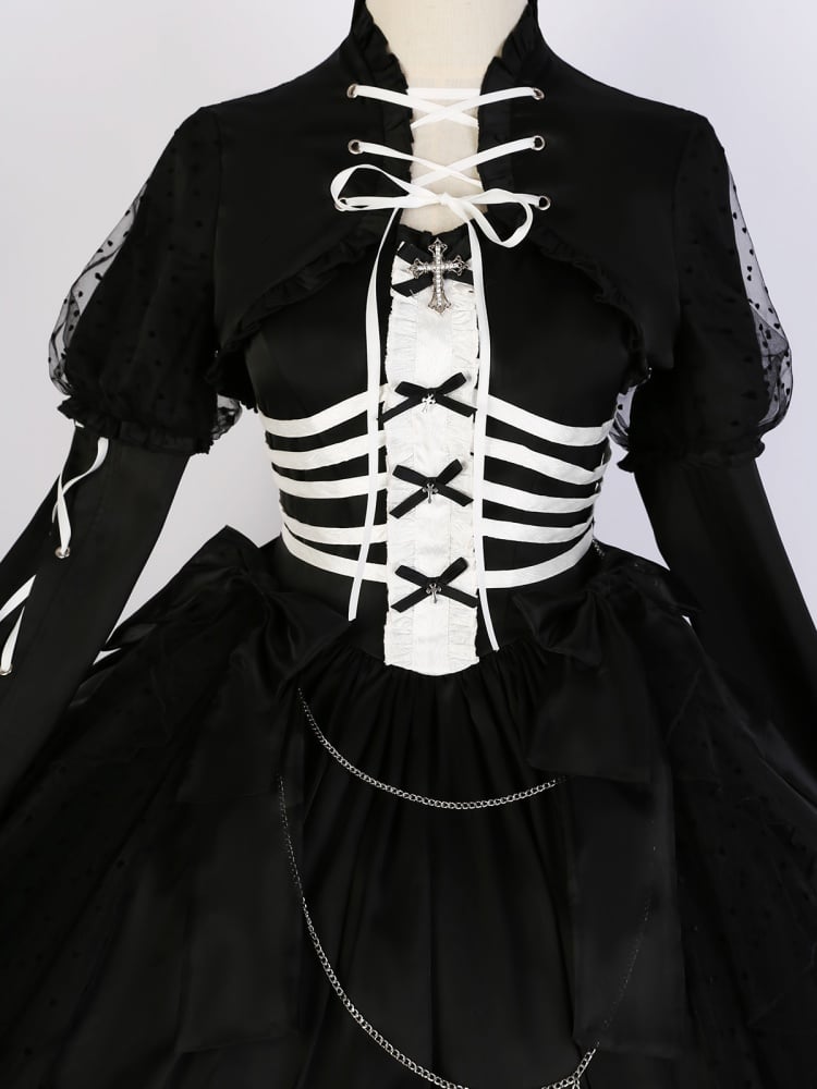 Gothic Ribs Design Bodice Jumper Skirt Black and White