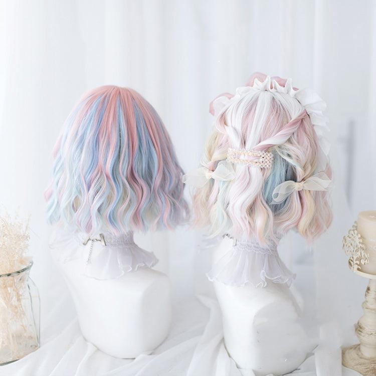 Unicorn Ice Cream Short Curly Synthetic Wig with Bangs