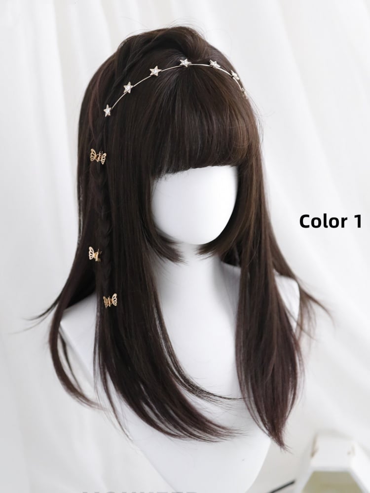 Highlight Hair Color Air Bangs Straight Synthetic Wig 4 Colors Synthetic Wig