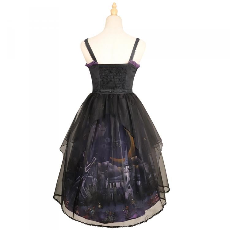 Witch Town Bat Collar Shirt / Tulle Overlay Gothic Jumper Skirt Set