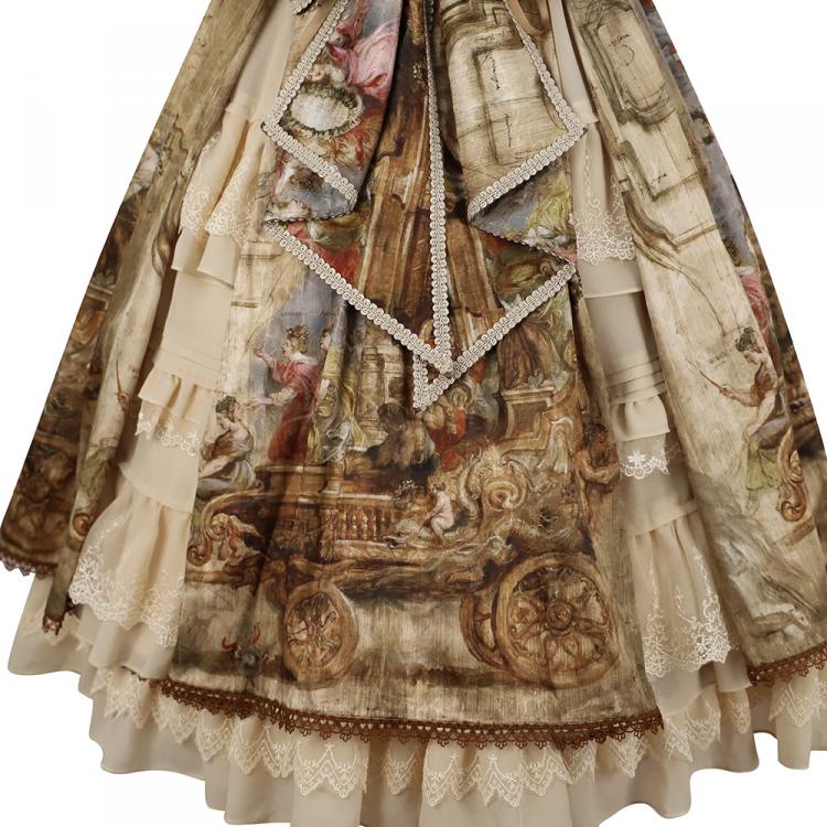 Gloria Oil Painting Print Hem Ruffle Hemline Underbust Elegant Jumper Skirt