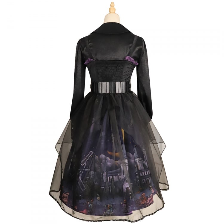 Witch Town Bat Collar Shirt / Tulle Overlay Gothic Jumper Skirt Set