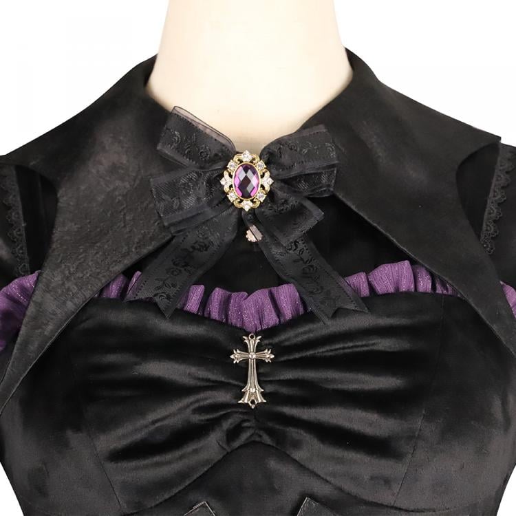 Witch Town Bat Collar Shirt / Tulle Overlay Gothic Jumper Skirt Set