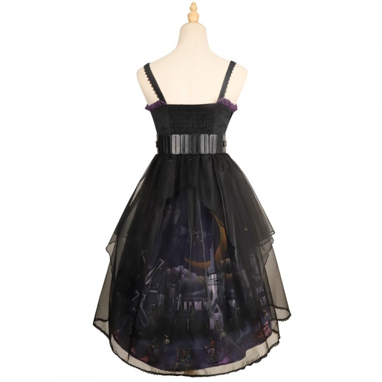 Witch Town Bat Collar Shirt / Tulle Overlay Gothic Jumper Skirt Set