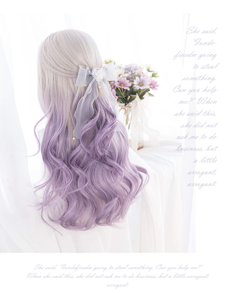 Faded Rose Purple Gradient Big Wave Long Curly Synthetic Wig with Bangs