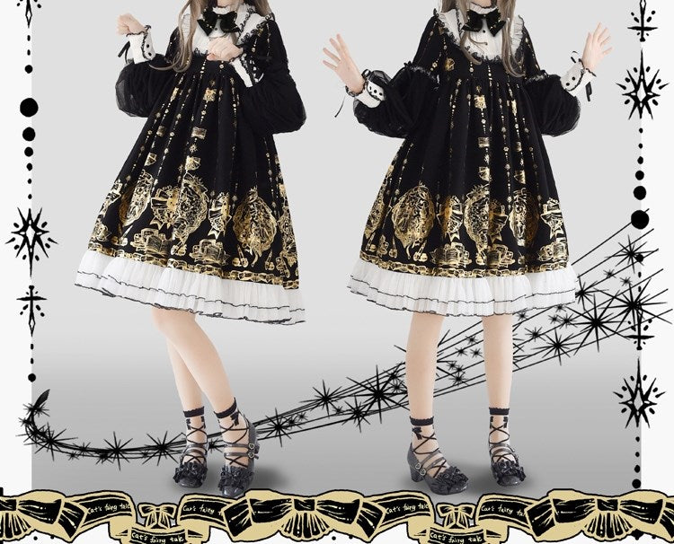 Fairytale Town Stand Collar Long Sleeves Gothic One Piece