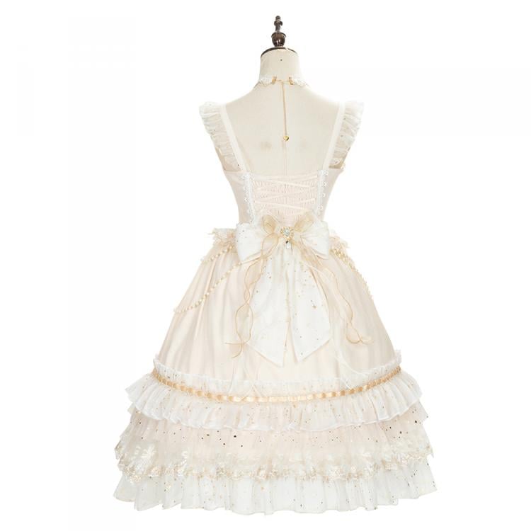 Gorgeous Starry Night Tea Party Ivory Jumper Skirt Full Set Shiro Lolita Wedding Dress