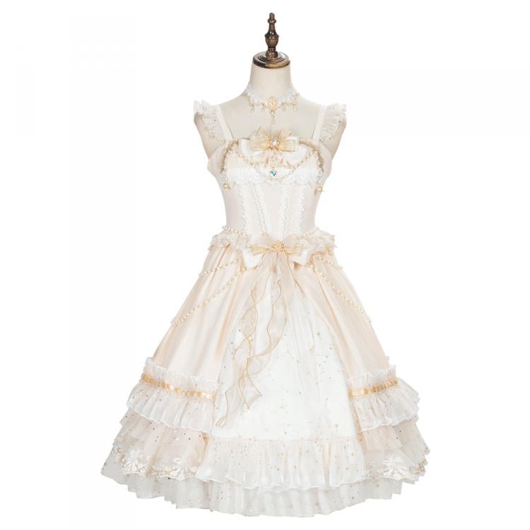 Gorgeous Starry Night Tea Party Ivory Jumper Skirt Full Set Shiro Lolita Wedding Dress