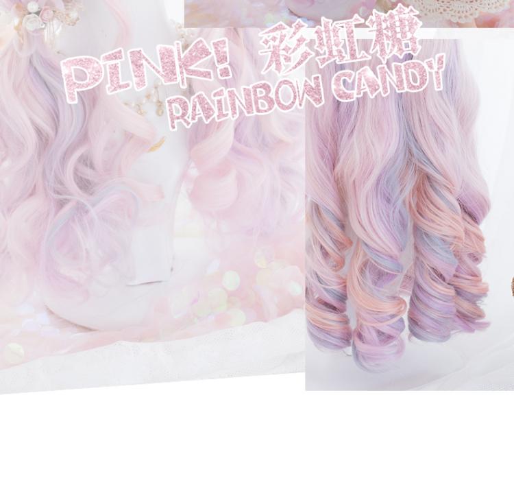 Candy Pink Long Roman Roll Synthetic Wig