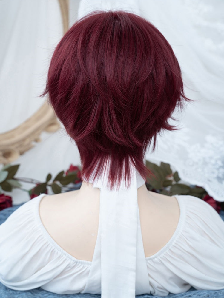 Burgundy Red Short Straight Boy Style Wig