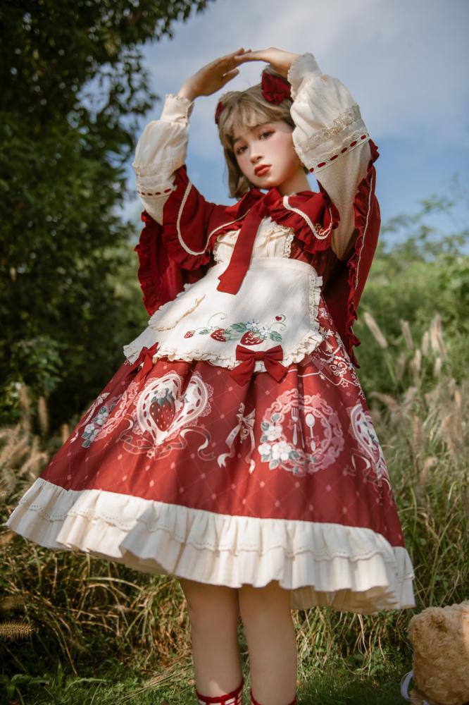 Strawberry Daily Peter Pan Collar Long Sleeves Sweet One Piece and Cape Set