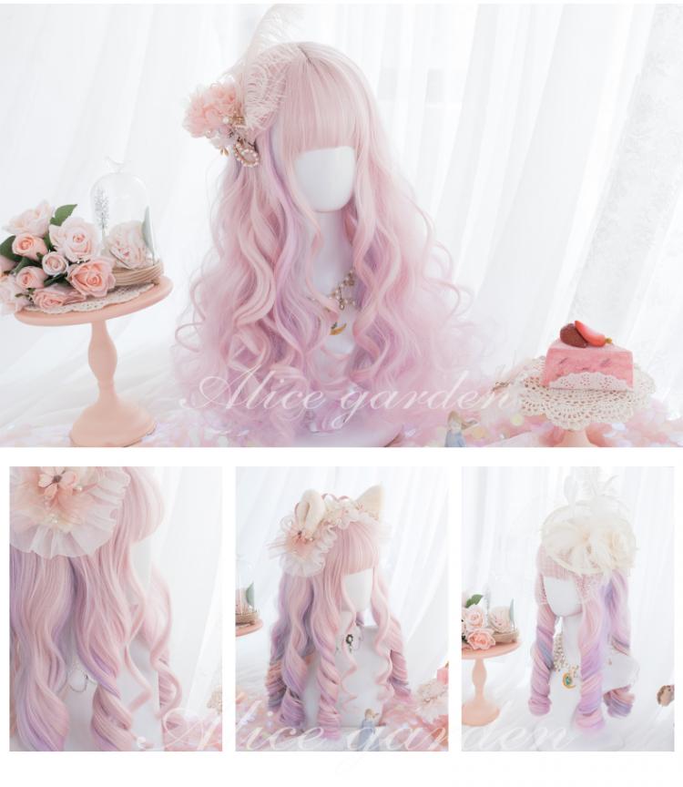 Candy Pink Long Roman Roll Synthetic Wig