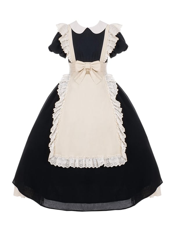 Clearance-Size XL for Bust 100cm Black and White Maid Dress Apron Design One Piece