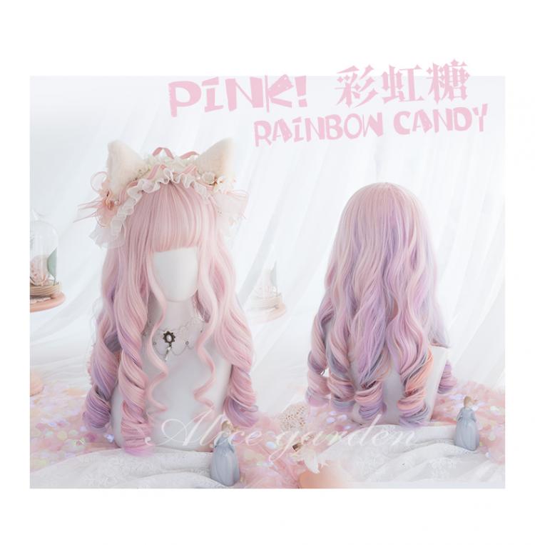 Candy Pink Long Roman Roll Synthetic Wig