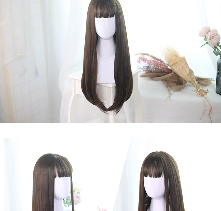 Brown-black/Chestnut Brown/Black Long Straight Synthetic Wig