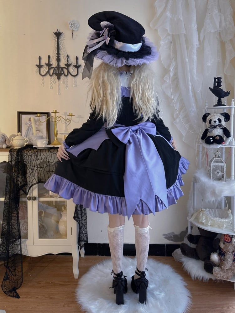 Black and Pink Halloween Little Witch Bat Collar One Piece