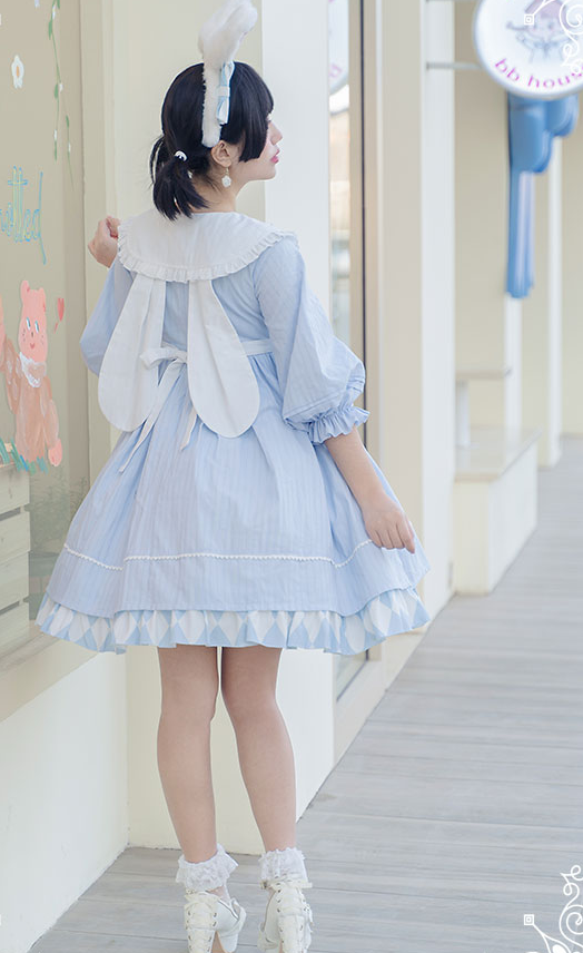 Alice Bunny Lolita Fashion Mid-length Sleeves Peter Pan Collar Dress