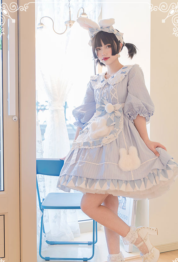 Alice Bunny Lolita Fashion Mid-length Sleeves Peter Pan Collar Dress