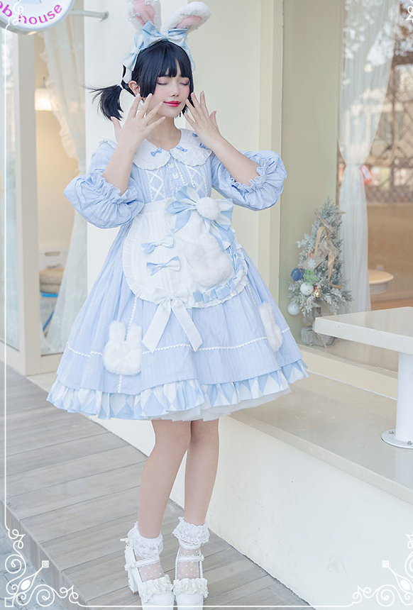 Alice Bunny Lolita Fashion Mid-length Sleeves Peter Pan Collar Dress