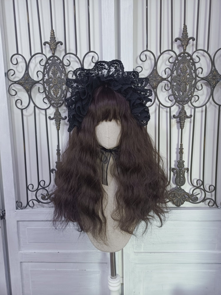 Long Wavy Dark Chocolate Brown Wig with Bangs