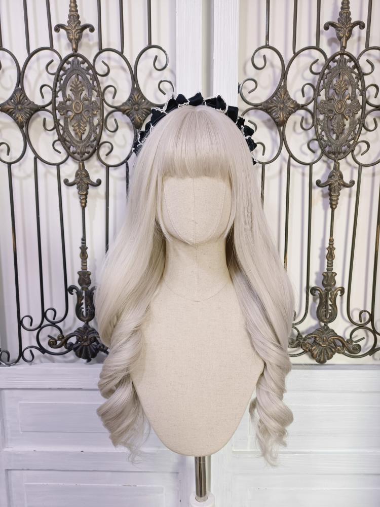 Beige and White Long Wavy Synthetic Wig