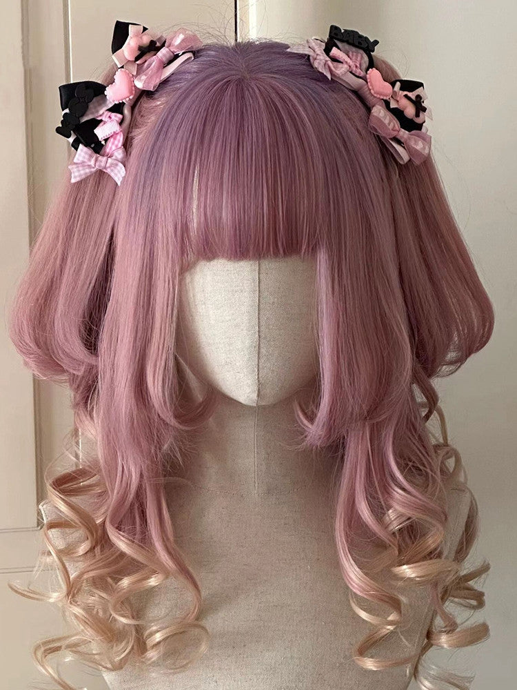 Ombre Pink Wavy Synthetic Wig with Two Claw Clips