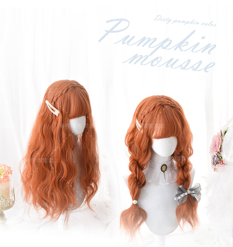 Pumpkin Mousse Long Curly Synthetic Wig with Bangs