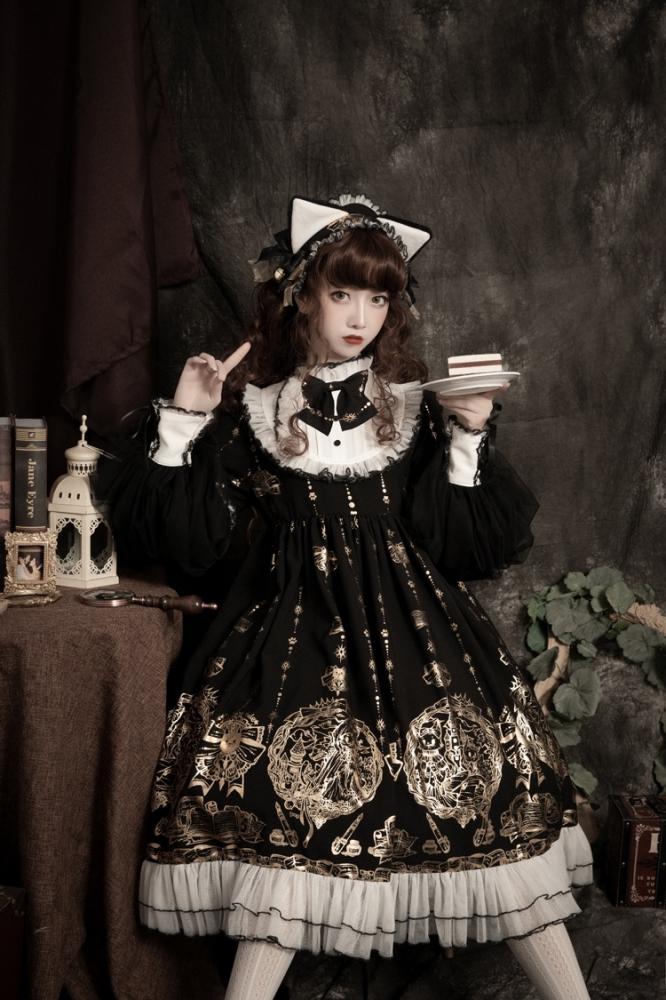 Fairytale Town Stand Collar Long Sleeves Gothic One Piece