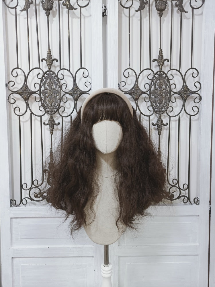 Long Wavy Dark Chocolate Brown Wig with Bangs