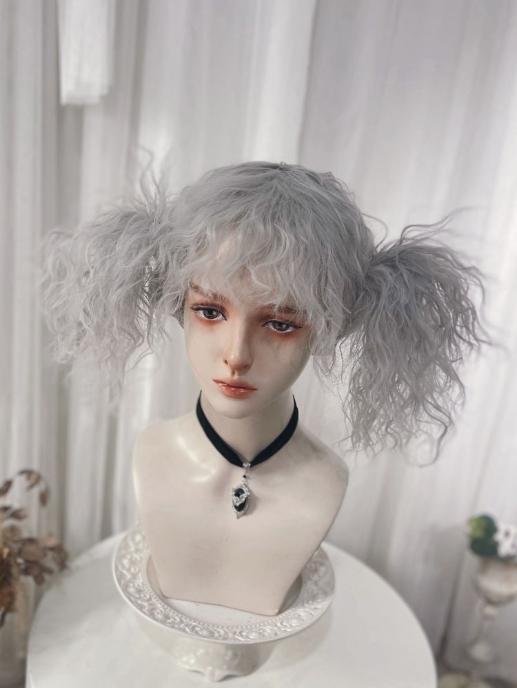 Light Gray Curly Medium Length Synthetic Wig